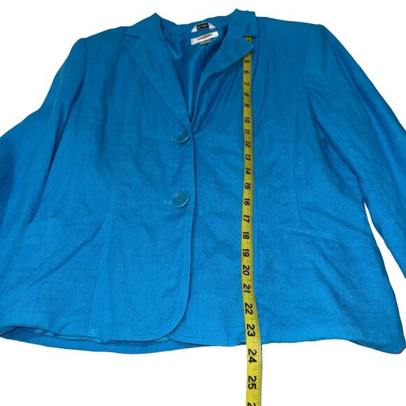 Talbots Irish Linen Turquoise Blazer Button Up Collared Pockets Women's 12 - Picture 5 of 11
